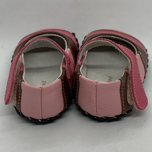 Pediped Pink & Brown Stripe Leather Crib Shoes 0-6m - Picture 5 of 7
